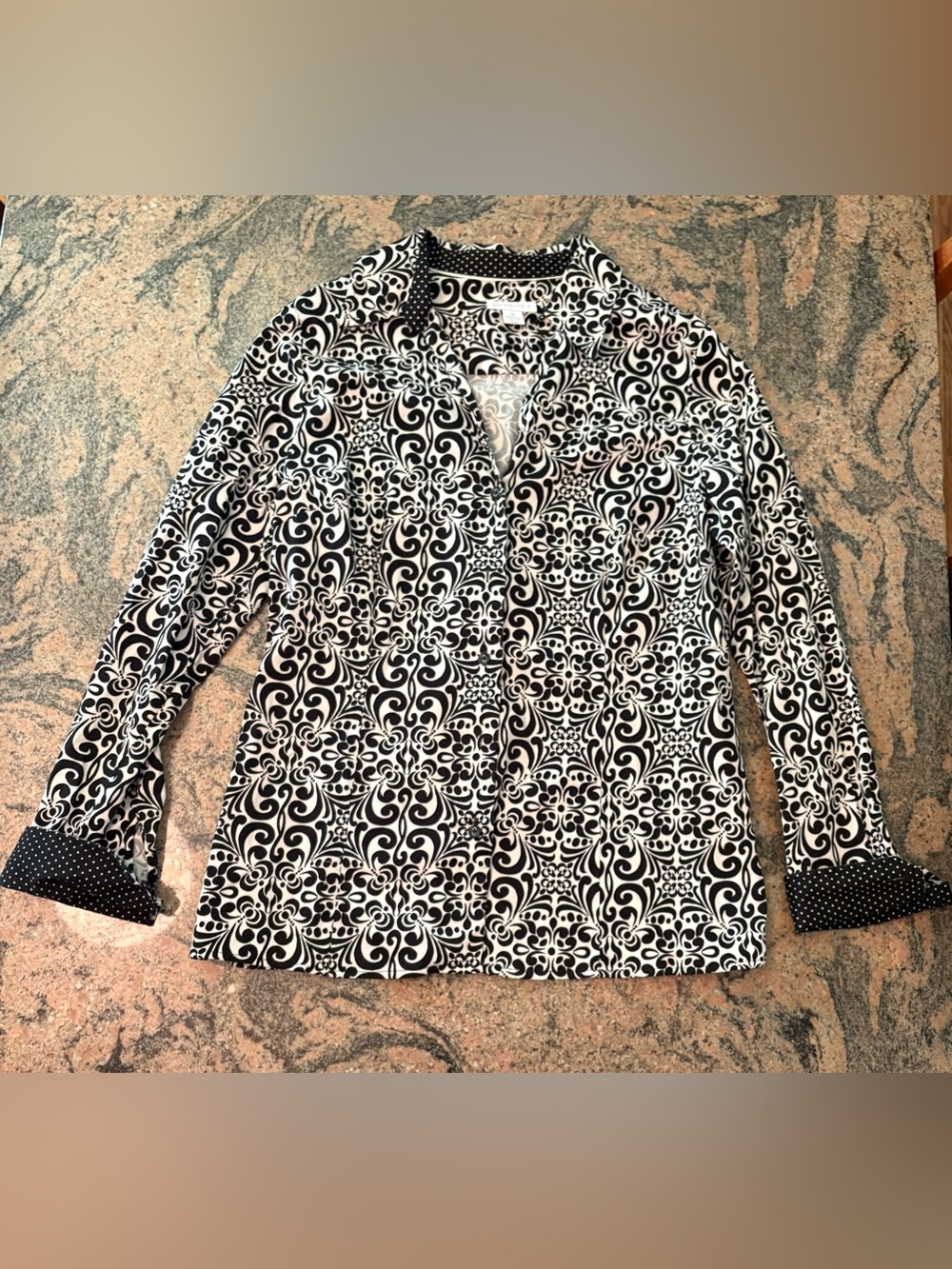 Charter Club Black & White Swirl Print Button-Front Top